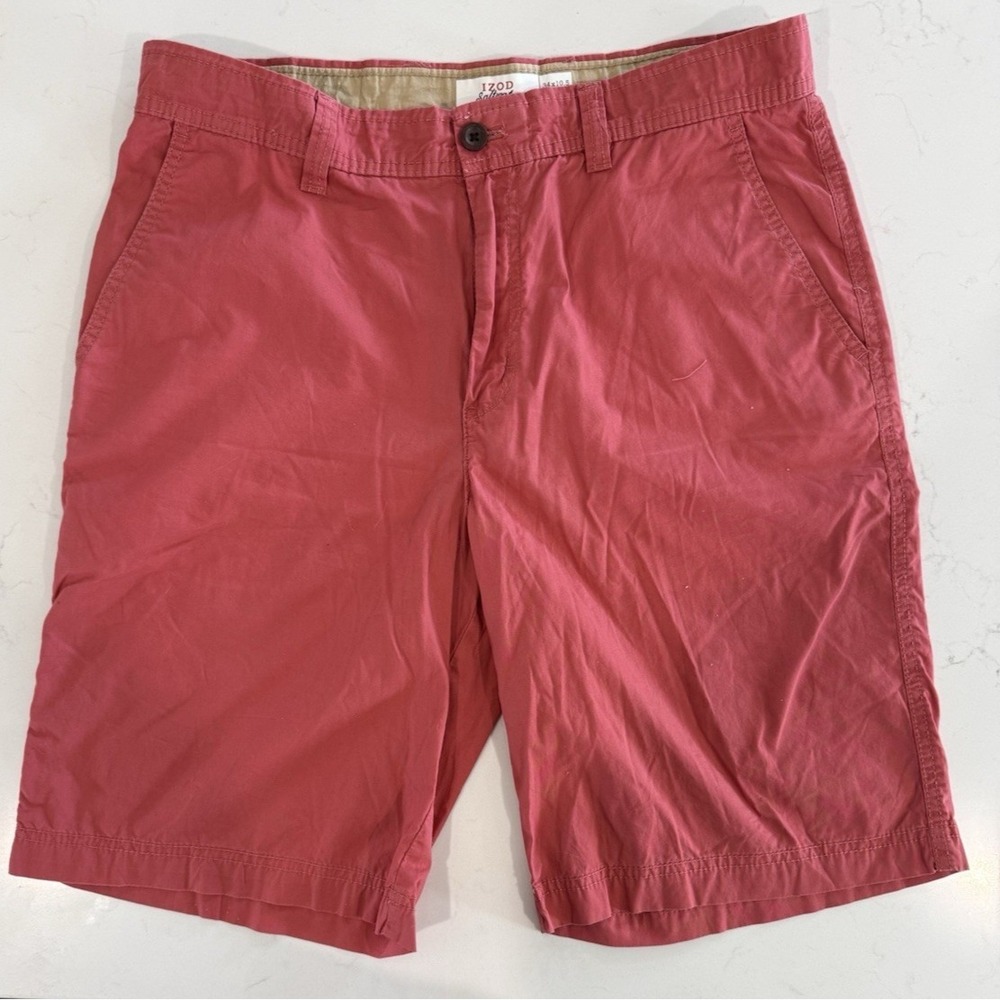 IZOD SALTWATER Mens‎ Chino Shorts Coral Size 34x10.5" Inseam Pockets Cotton EUC